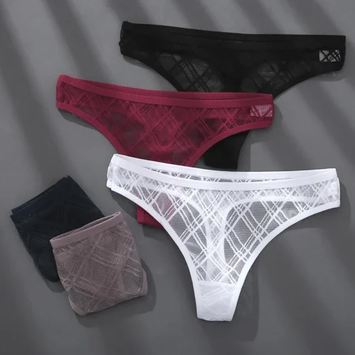 Alternative view of 1PC Mesh G-string Sexy Panties Hollow Out Low Waist Sexy Underwear Female Underpants Solid Intimates Lingerie Tangas Mujer M-XL