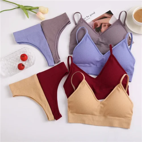 Alternative view of 2PC FINETOO Women Seamless Bra Set Underwear Set High Waist Panties Sexy Wire Free Bralette Female Lingerie Brassiere Set