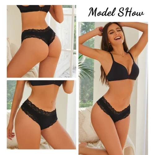 Alternative view of 3PCS Lace Seamless Cotton Panties Ribbed Brazilian Pants Low Waist Women Panties Breathable Girls Underwear Plus Size Lingerie
