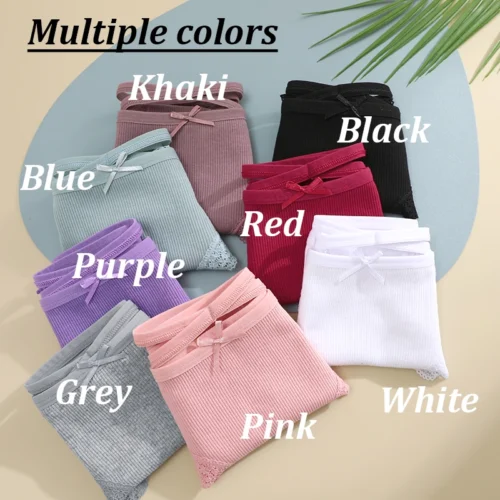 Alternative view of 3PCS/Set Women Cotton Panties Sexy Low Rise Lace Brazilian Panties Hollow Out Soft Breathable Lingerie Female Bow Underwear S-XL