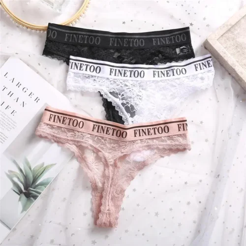 Alternative view of 3PCS Women Sexy Lace Panties Floral G-string Underwear Female Underpants Solid Color Briefs Lingerie Sexy Thong Panties M-XL