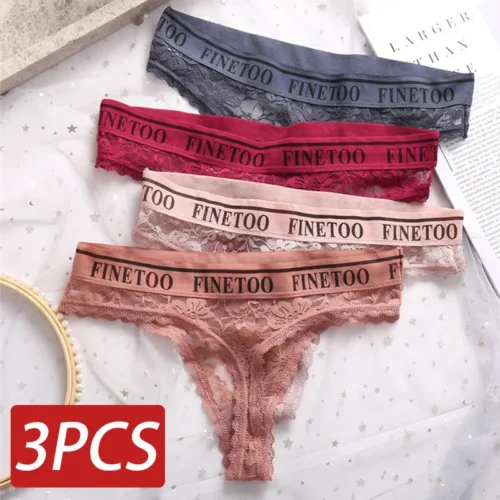 3PCS Women Sexy Lace Panties Floral G-string Underwear Female Underpants Solid Color Briefs Lingerie Sexy Thong Panties M-XL