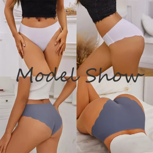 Alternative view of 4PCS/Set Seamless Silk Briefs Sexy Panties For Women Mid Waist Comfortable Girl Silk Panty Female Underpants Woman Lingerie M-XL
