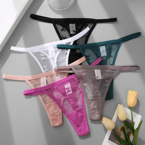 Alternative view of 6PCS/Set Sexy Mesh Women's Thongs Transparent Women Panties Underwear Solid G-String Female Underpants Intimates Lingerie S-XL