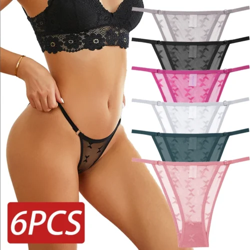 6PCS/Set Women Mesh Briefs Sexy Low-waist Women Panties Female Underpants Panty Breathable Female Lingerie Intimates S-XL