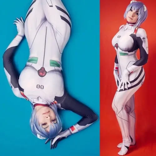 Alternative view of Adults Kids Anime Asuka Langley Soryu Mari Rei Ayanami Cosplay Costume Asuka Test Jumpsuits Zentai Suit Halloween Bodysuit