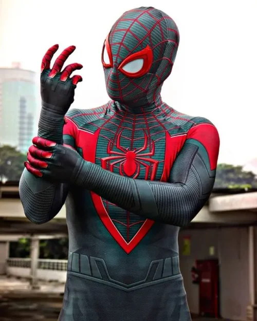 Alternative view of Adults Kids Miles Morales PS5 Spidercosplay Peter Parker Superhero Cosplay Costume Full Bodysuit Zentai Second Skin Party