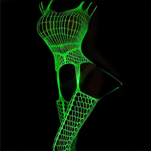 Alternative view of Erotic See Through Luminous Mesh Lingerie Hollow Fishnet Clothing Sexy Bodysuit Lace Bodystocking Garters Underwear Pantyhose