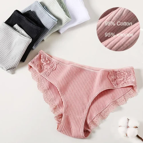 Alternative view of Floral Lace Cotton Women Panties Underwear Women Briefs Comfortable Female Underpants Solid Color Pantys Lingerie M-XXL 3PCS/Set
