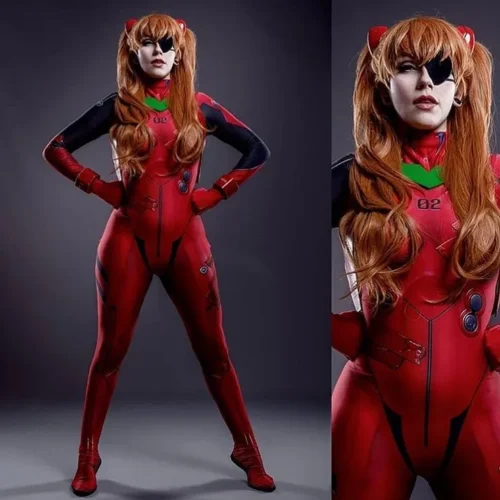 Alternative view of Halloween Woman Asuka Cosplay Costume Zentai Fullbody Anime 3.0 Asuka Langley Soryu Jumpsuits Suit Bodysuit Adults Kids