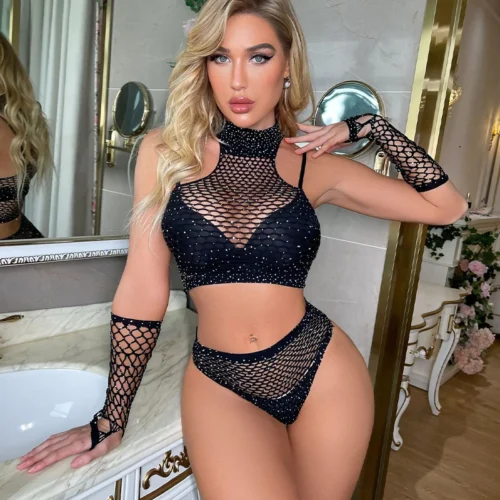 Alternative view of New Hot Rhinestone Sexy Lingerie For Women Fashion 2-piece Bra Set Bra Panty Porn Sexy Suit Underwear Erotic Baby Doll Sleepwear