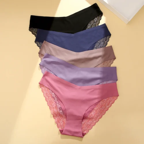 New Lace Sexy Briefs Woman Seamless Panties Recycle Fabric Female Solid Color Underwear Bikini Panties V Waist Lingerie Intimate