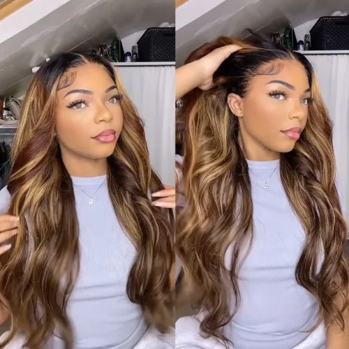 highlight Colored Ombre Blonde Body Wave hd lace Transparent wig 13x6 human hair Human Hair Lace frontal Wigs 4/27 For Women