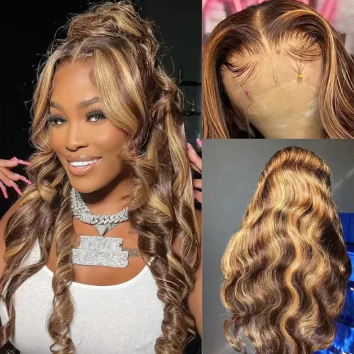 Alternative view of highlight Colored Ombre Blonde Body Wave hd lace Transparent wig 13x6 human hair Human Hair Lace frontal Wigs 4/27 For Women