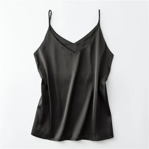KAOPU ZA women's new solid color imitation silk satin halter women's loose base blouse blouse with women's vest