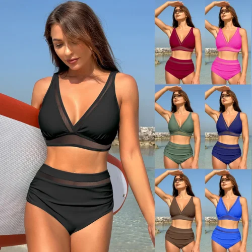 Women's Bikini Swimsuit Sexy Split Deep V High Waist Two Piece Set 2024 New arrivals summer beach swimwear