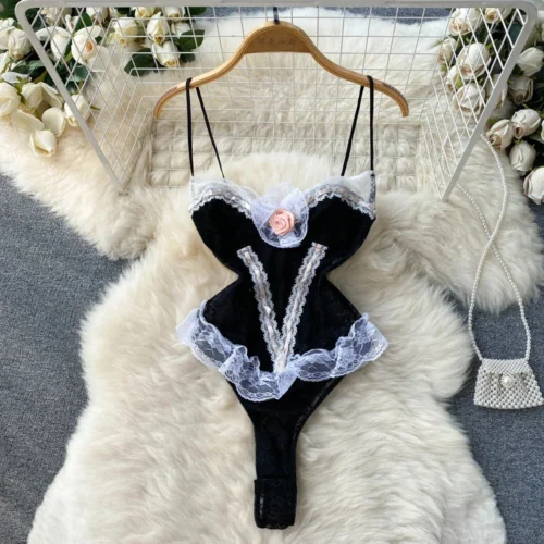 Alternative view of Halloween Bow Hollow Out Nightwear Off the Shoulder Lingerie Sexy Pajamas Sensual Role Play Erotic Halter Night Princess Dress