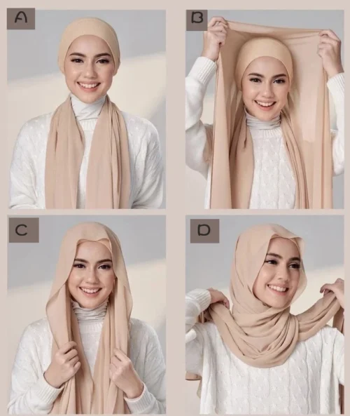 Alternative view of Instant Hijabs With Cap Plain Chiffon Jersey Hijabs For Woman Veil Muslim Islamic Hijab Cap Scarf For Women's Hijabs Headscarf