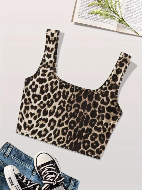 Alternative view of Women's Sexy Leopard Print Y2k Camisole 2024 Summer New Fashion Trend Slim Sleeveless Short Top Ladies Beach Travel Elastic Vest