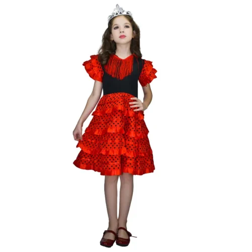 Alternative view of Traditional Spanish Dance Dress For Girls Festival Tassel Dot Dress Four Color Classic Flamengo Gypsy Style Children Skirt