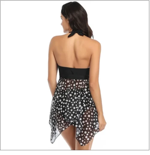 Alternative view of 2024 Summer women's swimwear oversized cross tie mesh long skirt tight waist backless triangle shorts two-piece set swimsuit