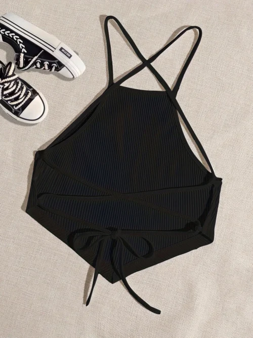 Alternative view of Elegant Cotton Knit Slingback Top with Crisscross Back Tie - Chic, Comfy t& Season Versatile