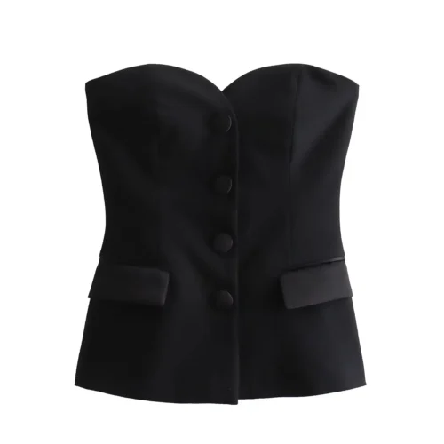 Alternative view of Women Fashion Elegant Flip Decoration Satin Texture Spliced Corset Style Tops