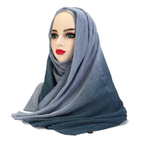 Alternative view of 2024 Fashion Gradient Color Women Hijab Scarf Crinkle Muslim Shawls Stretchy Headband Bandana Wrap Soft Sun Protection Islamic