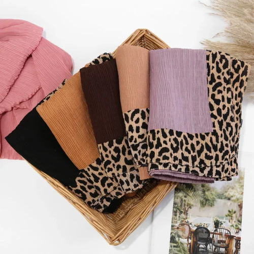 Alternative view of Muslim Hijabs Women Wrinkle Leopard Headband Solid Color Turban Scarf New Headscarf Islamic Arab Headscarf