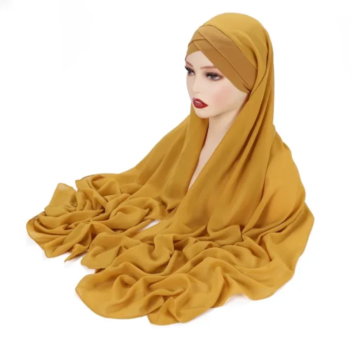 Alternative view of Instant Hijabs Chiffon Hijab Scarf With Cross Jersey Caps Bonnet Brand Design Muslim Scarf Women Islamic Underscarf 175X70CM