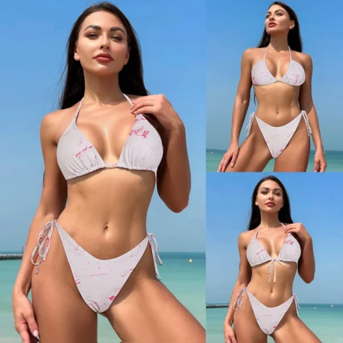 Alternative view of 2024 New Women's 2-piece Sexy Triangle Bikini Set with Open Back Strap Instagram Style, Summer Sexy Swimwear Beach Vacation