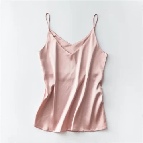 Alternative view of KAOPU ZA women's new solid color imitation silk satin halter women's loose base blouse blouse with women's vest