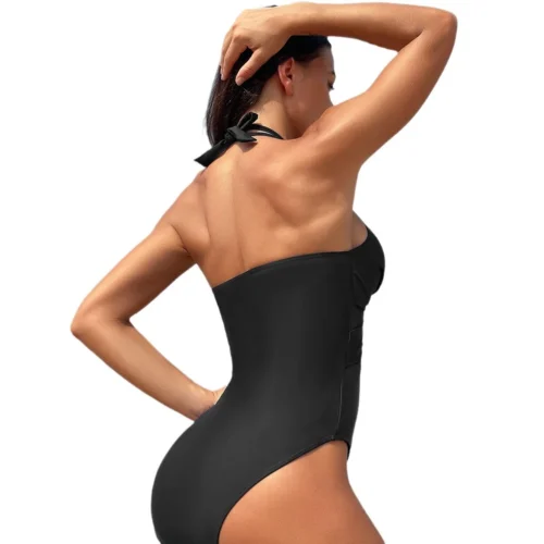 Alternative view of Women's Bikini Swimsuit One Piece Solid Color Mesh High Waist Neck Strap Open Back New Arrivals Summer Beach Swimwear Quick Dry