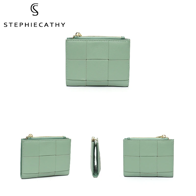 Brand Design Real Lambskin Leather Woven Short Wallet Women Mini Portable Bifold Coin Purses Cash Note Card Slots Multi Pockets - Image 4