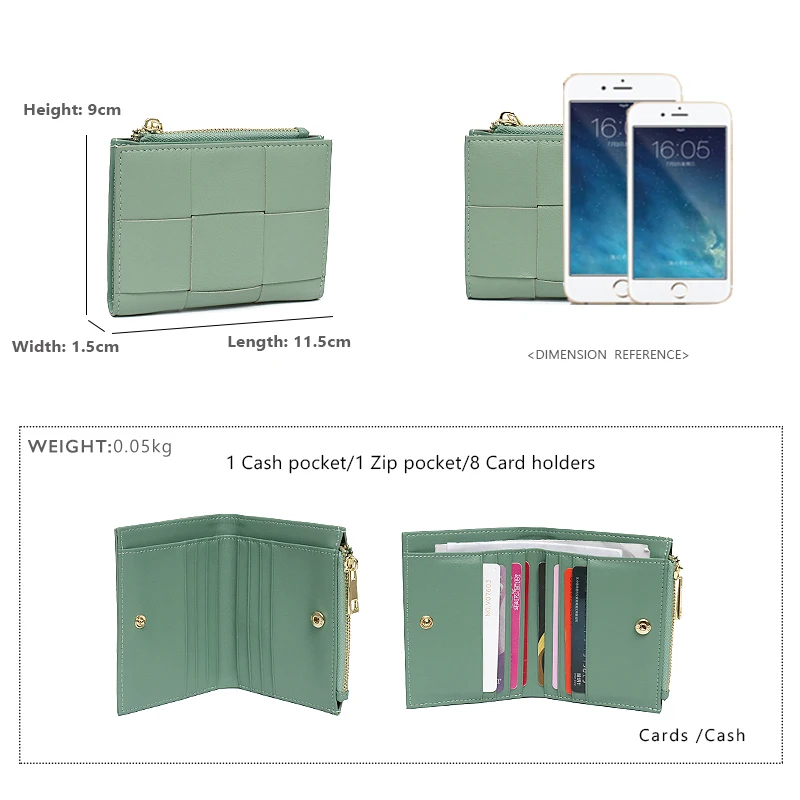 Brand Design Real Lambskin Leather Woven Short Wallet Women Mini Portable Bifold Coin Purses Cash Note Card Slots Multi Pockets - Image 3
