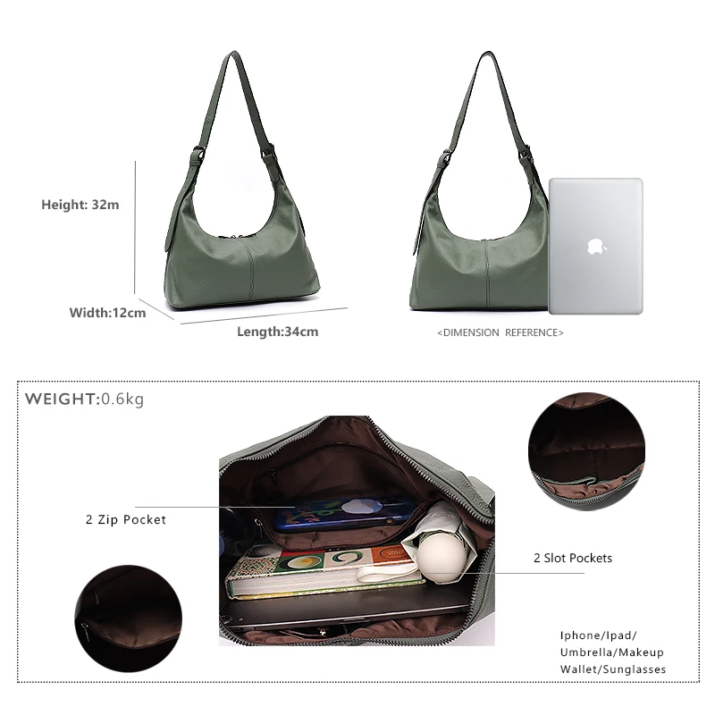 SC Luxury Women Cowhide Crossbody Bag Large Casual Shoulder Purse Wide Strap Handbag Female Daily 100% Genuine Leather Hobo Sack - Image 4
