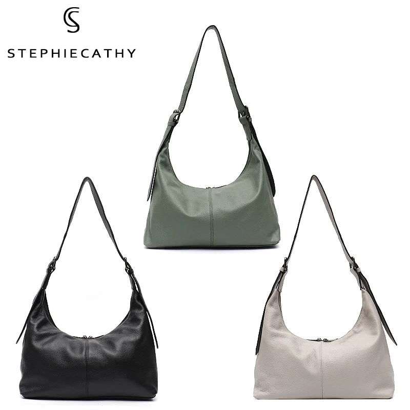 SC Luxury Women Cowhide Crossbody Bag Large Casual Shoulder Purse Wide Strap Handbag Female Daily 100% Genuine Leather Hobo Sack - Image 6