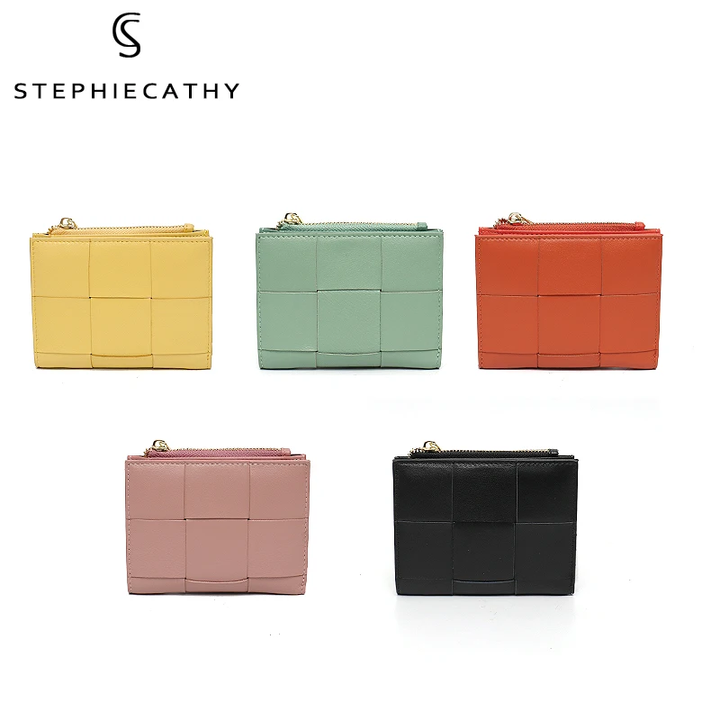 Brand Design Real Lambskin Leather Woven Short Wallet Women Mini Portable Bifold Coin Purses Cash Note Card Slots Multi Pockets - Image 5