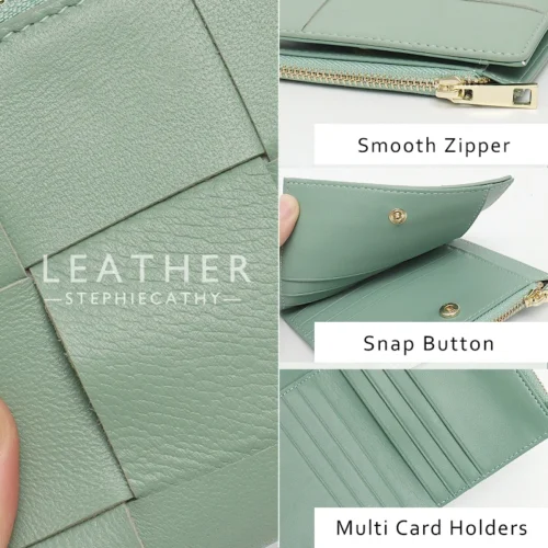 Alternative view of ﻿Brand Design Real Lambskin Leather Woven Short Wallet Women Mini Portable Bifold Coin Purses Cash Note Card Slots Multi Pockets