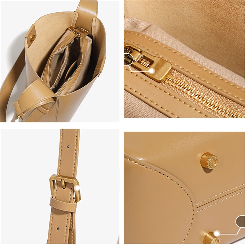 Burminsa Cowhide Genuine Leather Bucket Shoulder Bags For Women New 2026 Trend Designer Large Capacity Crossbody Ladies Handbags - Image 5