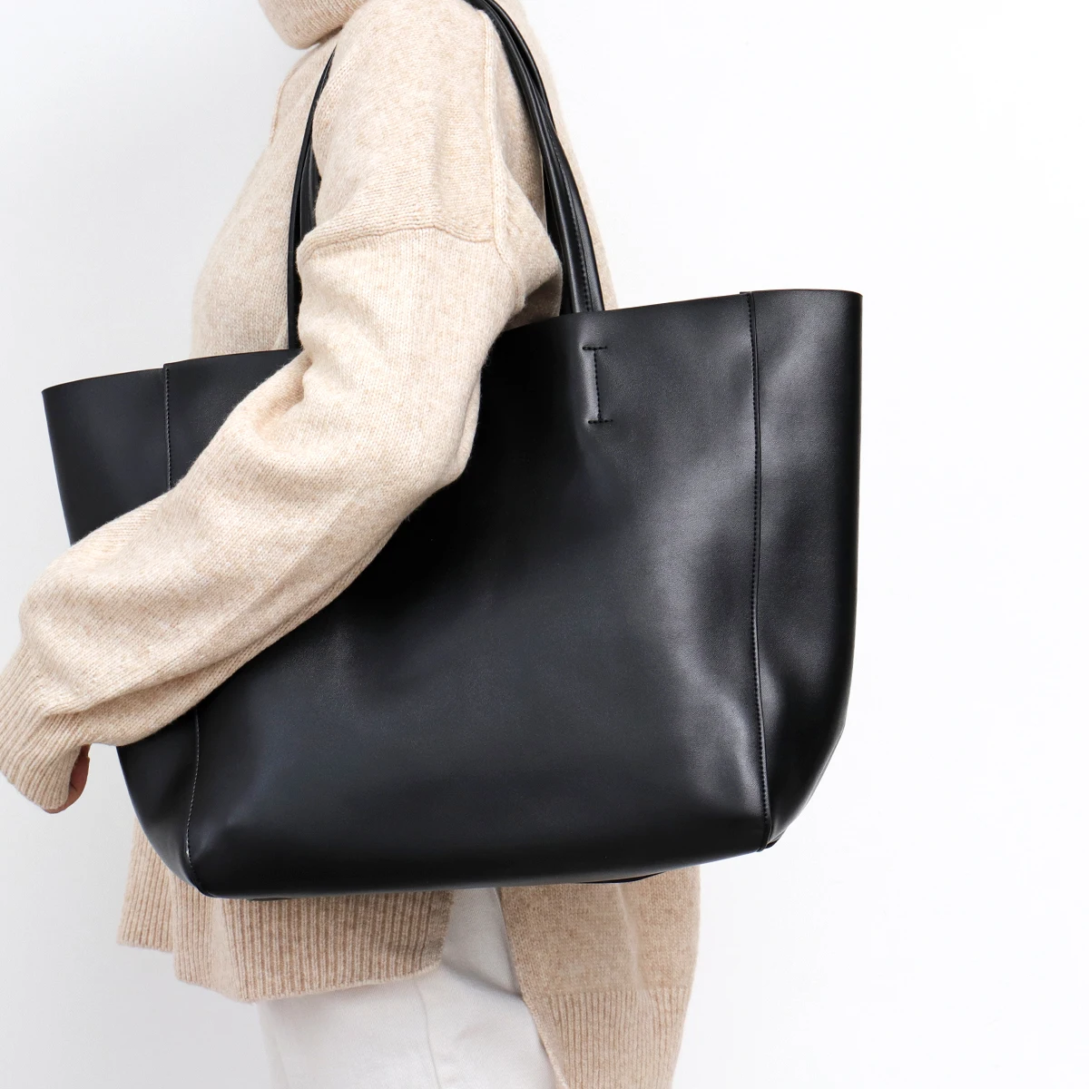 Classic Real Leather Women Tote Large Capacity with Zip Liner Purse Daily Big Shoulder Handbags A4 Laptop Shopping Commute Bags - Image 3