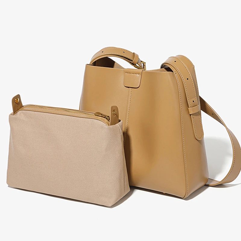 Burminsa Cowhide Genuine Leather Bucket Shoulder Bags For Women New 2026 Trend Designer Large Capacity Crossbody Ladies Handbags - Image 6