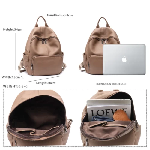 Alternative view of Fashionable Soft Real Cowhide Backpack Women Men Multi Zip Pockets Solid Color Versatile Daily Casual Spacious Knapsack Travel