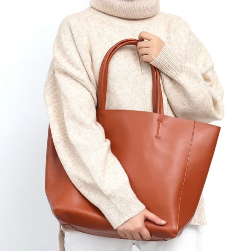 Alternative view of Minimalist Big Tote Bag Women Fashionable Real Leather Shoulder Handbags Casual Large Capacity Daily Use Working Shopping Travel