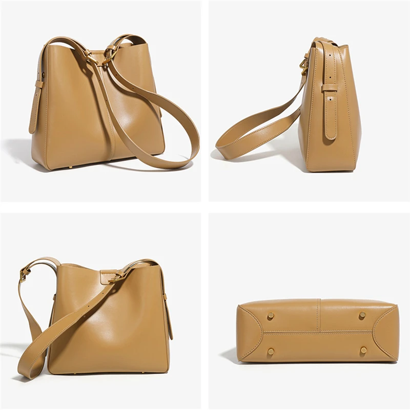 Burminsa Cowhide Genuine Leather Bucket Shoulder Bags For Women New 2026 Trend Designer Large Capacity Crossbody Ladies Handbags - Image 4