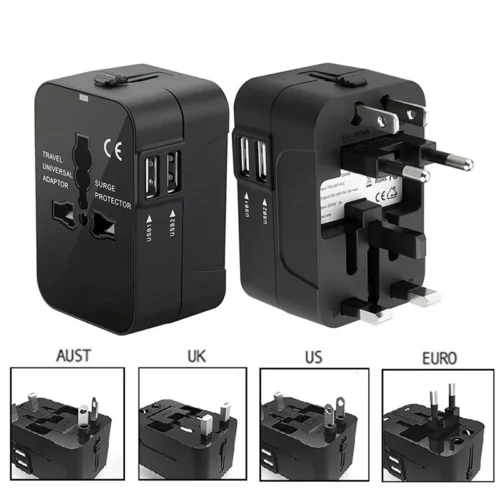 International Travel Adapter Travel Charger with 2 USB Port All-in-one Wall Power Strip for US EU UK AU Travel Socket Plug