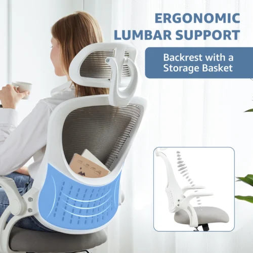 Alternative view of JHK Mesh Ergonomic Office Computer Desk Chair Flip-up Arms Adjustable Headrests Comfortable Lumbar Support For Home Office