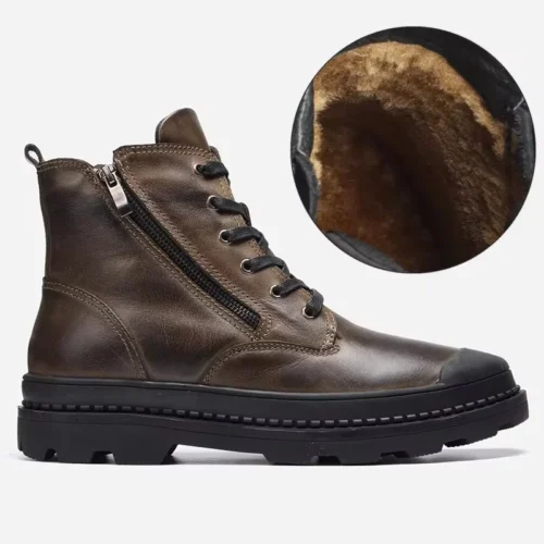 Natural Cow Leather Men Winter Boots Handmade Retro Men Boots Genuine Leather Men Winter Shoes #9550