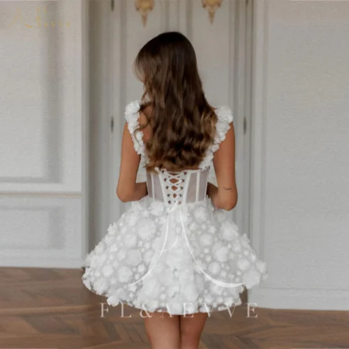 Alternative view of FL&AEVVE Customized Mini Wedding Dresses 3D Flower Lace Bridal Dress Sleeveless Lace-up Spaghetti Strap Prom Party Gown