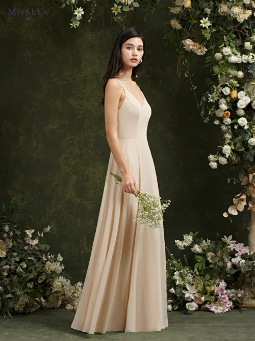 Alternative view of MisShow Chiffon Lace Evening Dresses V Neck Spaghetti Straps Elegant Sleeveless Formal Party Prom Gowns Robe De Soiree Longue